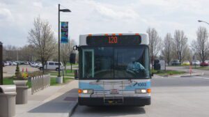 A SARTA bus stopping on Stark State's campus