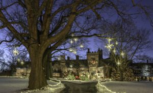 The Stan Hywet grounds decorated for Christmas
