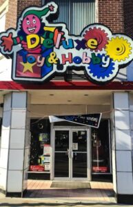 The entrance to Deluxe Toy & Hobby