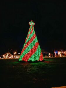 A large red and green christmas tree in Frankenmuth