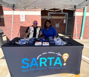 SARTA employees distributing literature about the new payment system