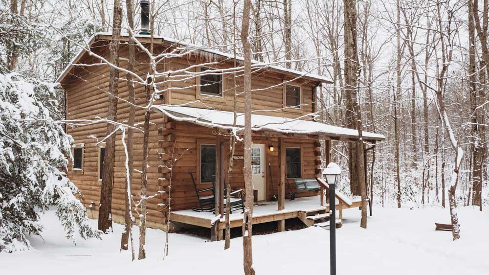A snowy cabin in the New River Gorge