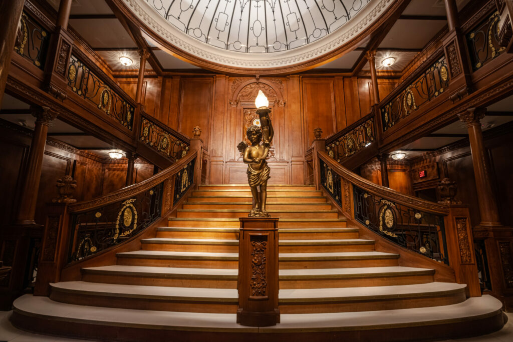 A rendering of the inside staircase of the Titanic