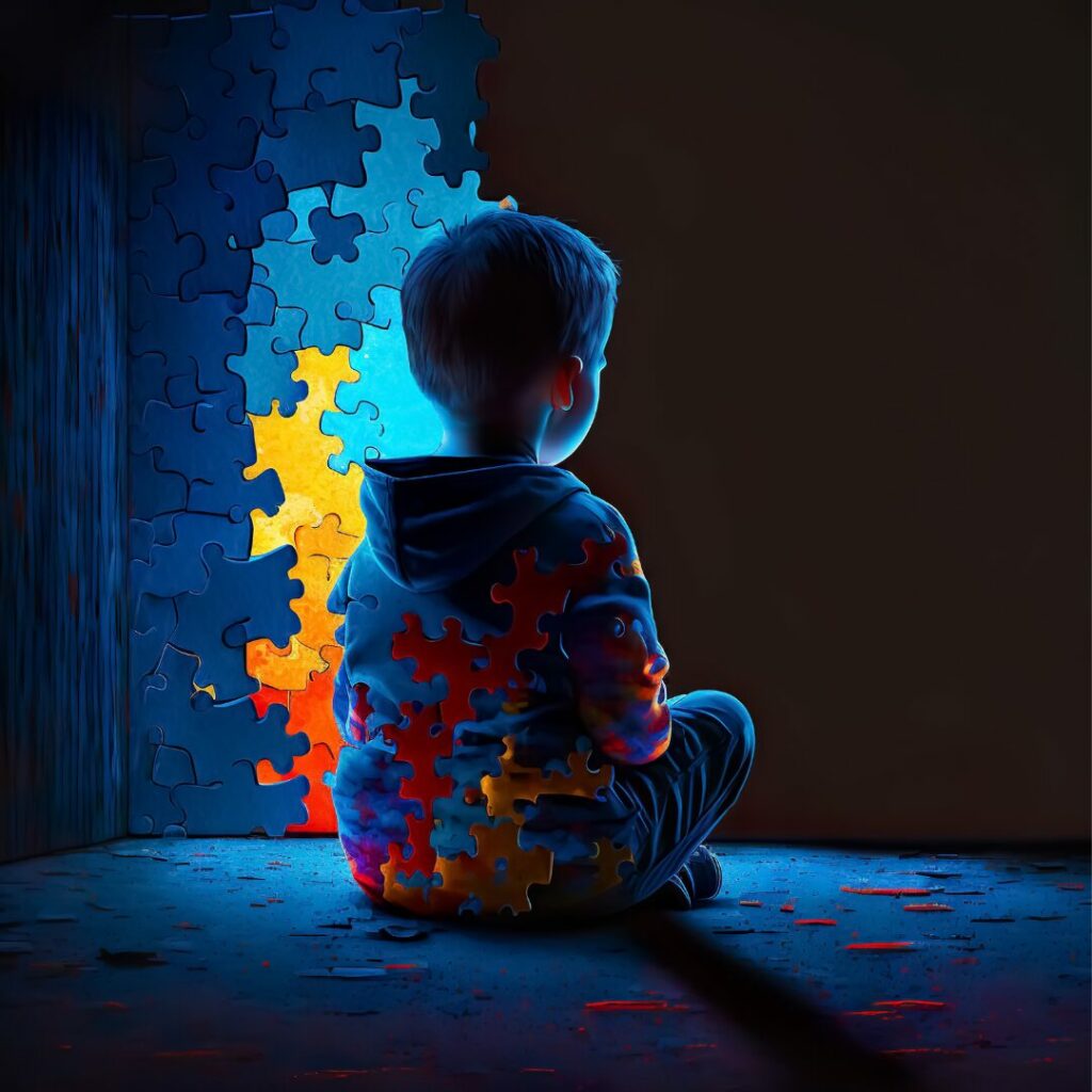 An image of a child depicted as puzzle pieces representing Autism Spectrum